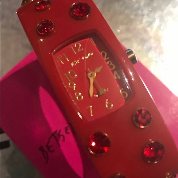 Red crystal rhinestone bracelet watch bangle vintage Betsey Johnson resin nwt